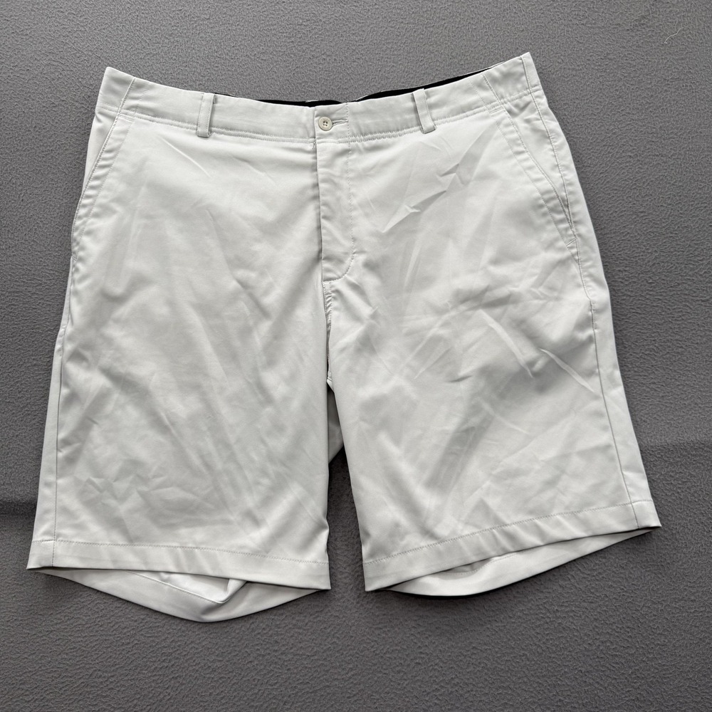 Nike Golf Shorts Mens 38 Beige Dri-FIT Stretch Zip Pockets 10 Inseam Quick Dry